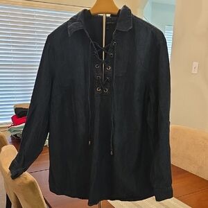 Lane Bryant Dark Blue Lace-Up Top